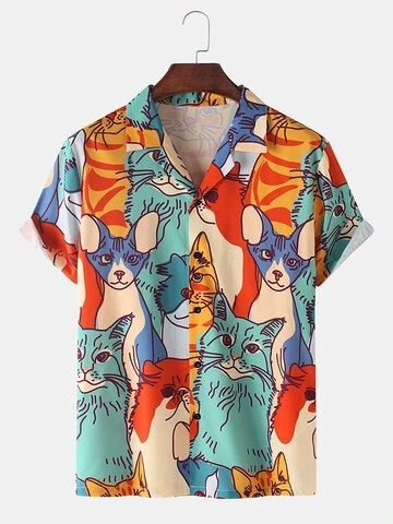 lovelybigbarbarian:19.99 one Colorful Element Pattern Print Loose Light Short Sleeve Shirts first sh