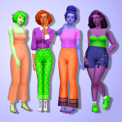 Trillyke Outfits in Sorbets Remix3@trillyke female tops, 3 bottoms and 1 jumpsuit recoloured in all 