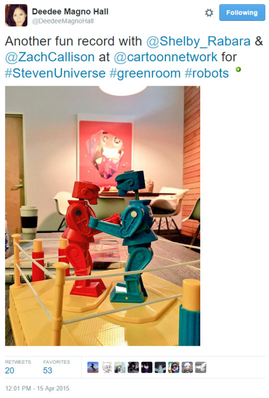 I’m sure someone else has already mentioned this and I’m, like, really wary of reading too much into the tweets the cast and crew tweet and stuff but like there’s this old tweet by DeeDee Magno Hall (Pearl’s VA) that’s like(x)which does kind
