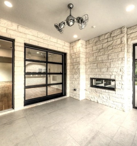 Backyard - Contemporary PorchIdeas For A Mid-sized, Stone-screened Back Porch Renovation With A Pergola