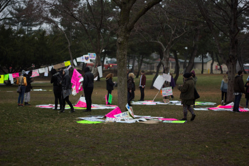 January 2017 | Women’s March in Philadelphia, PA.people reading the signs displayed around the grass