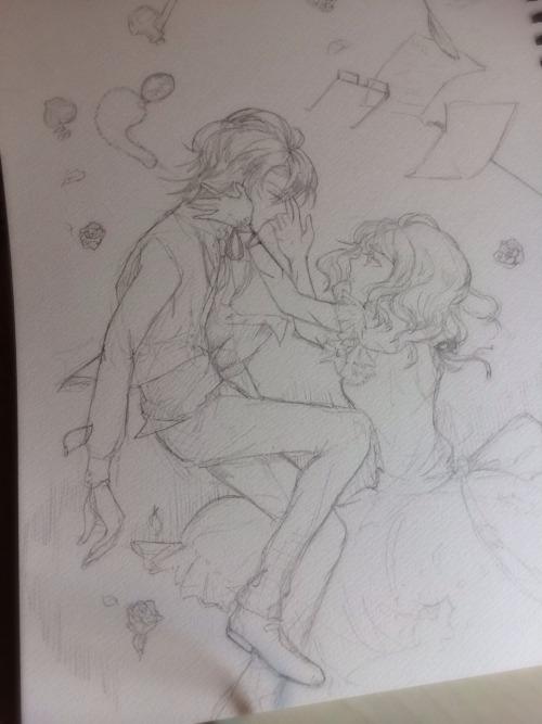 tamagoviolin: 「 どれだけ傷付いても  私は  貴方が」  ーーー こう言う感じを描きたかったです ユイからレイジさんを求める絵ですね( 落ちるものの中にほぼすべてレイジに関係があるもの