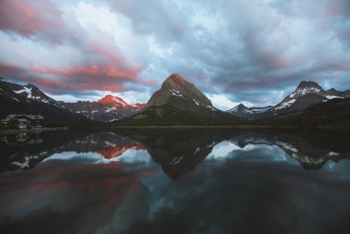 Sunrise reflections at Swiftcurrent Lake