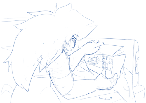 slhonesketch:Jasper hiding merchandise of Steven.I wonder how Jasper will behave toward Steven in the future. Maybe she’ll pick up some pop figures to practice being nice?I really need to get into the habit of drawing Jasper’s new form.
