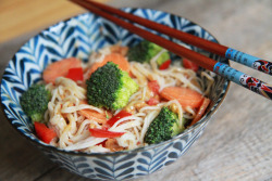 :  Rice Noodles with Peanut Sauce and Mixed Vegetables 