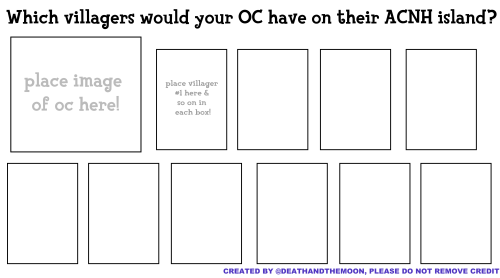 Ever wanted to know which villagers your OCs would have on their island? Now you can! I’ve mad