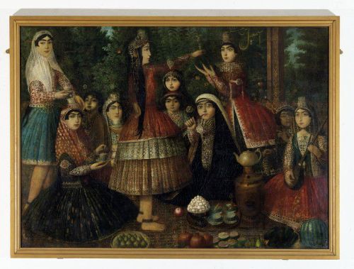 Ladies around a samovar by Ismail Jalayir, 1860-75; Persia