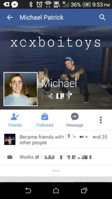 xcxboitoys:  Michael, Michael, Michael… He really fell for the bait…one hot piece of meat. if you guys have any requests please message me through kik @ayyeeitsbabe   Posted May 1, 2015 10:31 pm.