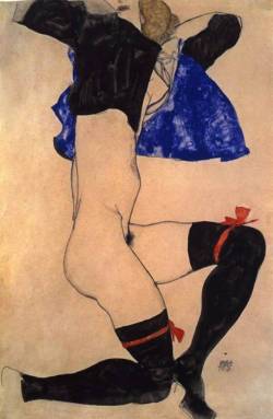 inneroptics:  Egon Schiele Semi Nude in Black Stockings and Red Garter 