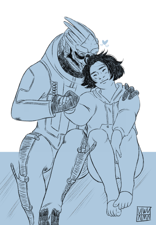 vlwv:  too lazy to draw garrus with his visor, but not too lazy to draw garrus and shepard loving each other ♡ (˘⌣˘ )   