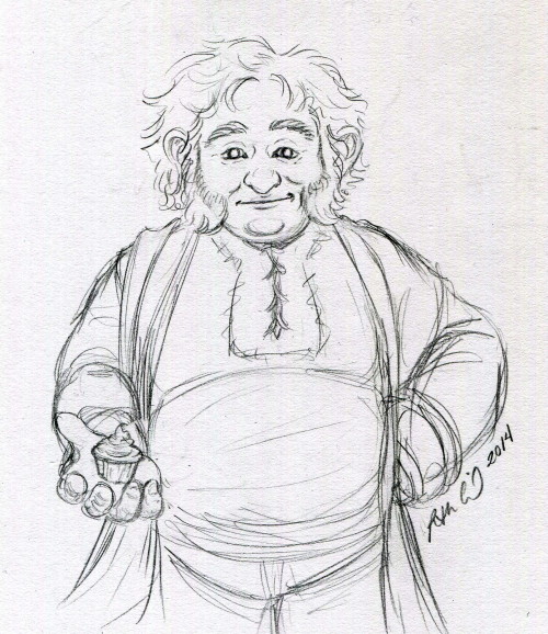 ofahattersmind:  13 Days for 13 Dwarves Day 13: Bombur Young Bombur proposing with a cupcake because, honestly, food’s better than a ring, right?