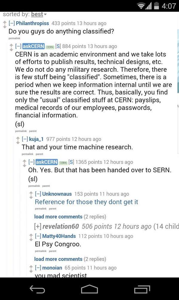 redneckedcrake:   CERN scientists did an AMA on Reddit, and they slipped in a Steins;Gate