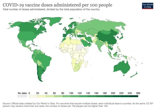 Map showing disparaties in nations around the world in COVID vaccination.