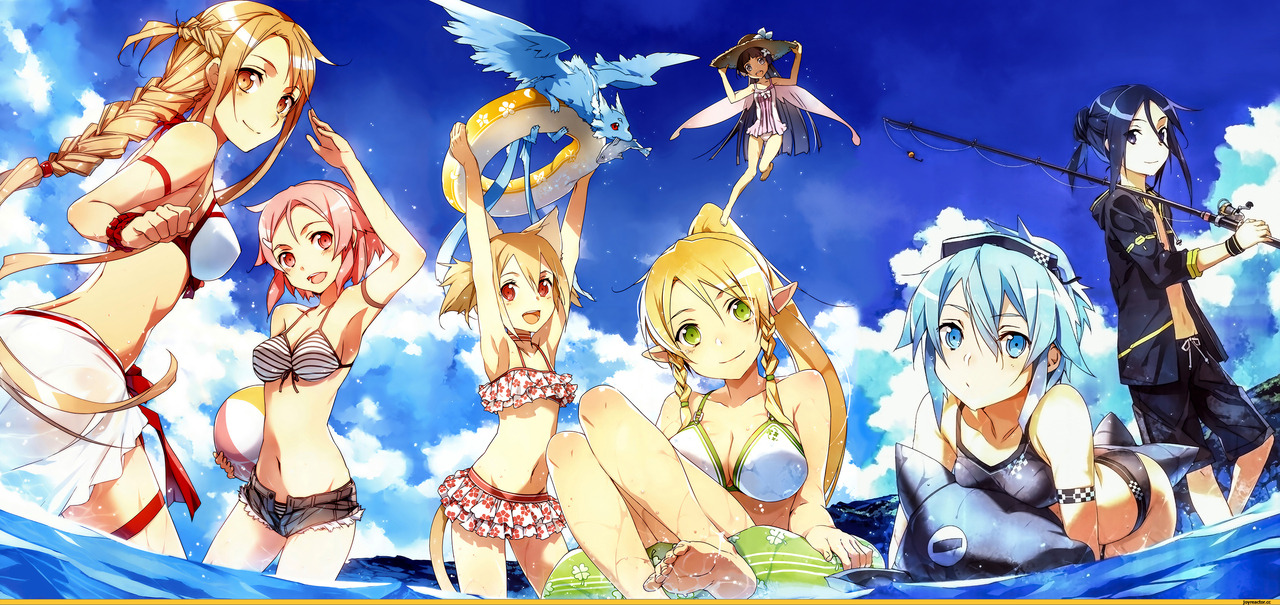 abec animal ears asuna (sword art online) bikini cropme elf kirito kitsune leafa