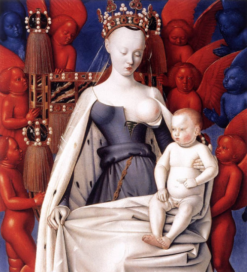 pinatasmashing:  Virgin and Child Surrounded by Angels by Jean Fouquet, 1450. 