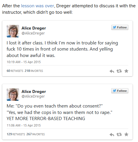 An abstinence-focused sex education class in East Lansing, Michigan recently received a shock when one student’s sex-positive mother sat in on the proceedings — and hilariously live-tweeted them. Alice Dreger, a professor of medical humanities and