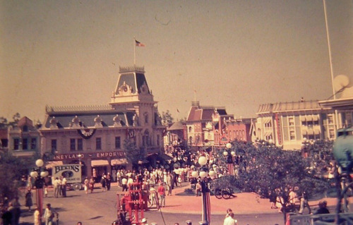 Main Street, U.S.A at Disneyland on its Grand Opening, July 17, 1955. via eBay seller browndeer1952
