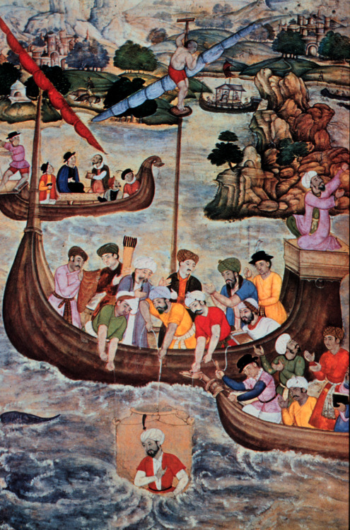 The above image is a 16th century Islamic painting of Alexander the Great exploring the Mediterranea
