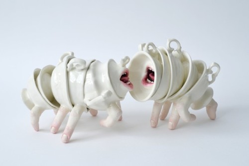 manticoreimaginary: Parted Ceramic Mouths and Clenched Hands Enliven Tea Sets by Ronit Baranga