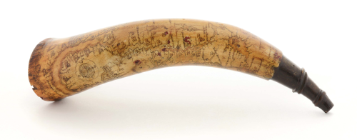 peashooter85:Scrimshawed gunpowder horn with map of New York, date 1790.from Morphy Auctions