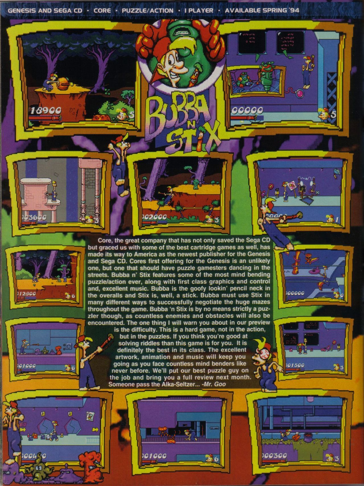 gum video game magazine print ad page 1994 Bubba 'N Stix Sega CD Bubbalicious 