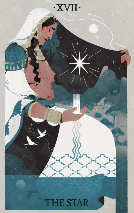 p-kom: The Star - a Major Arcana tarot card illustrated by me and @vivtanner for the Sefirot Tarot (