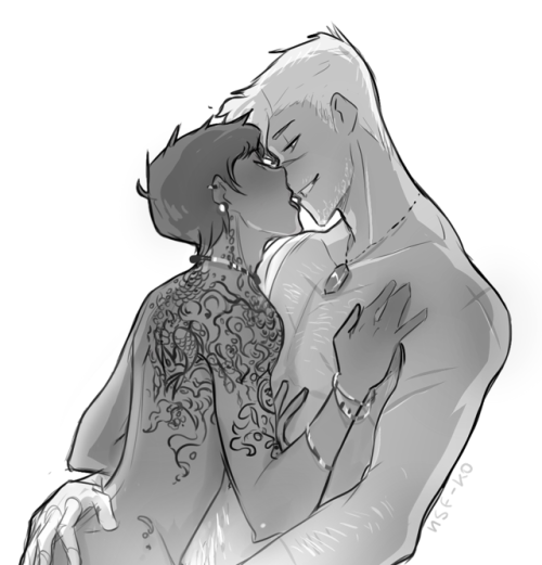 nsf-ko: Shiro with some white hair huh? And tattooed Lance bc why not C: