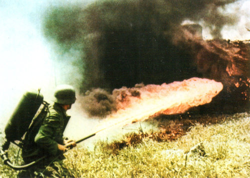 worldwar-two: A German flamethrower engages in combat on the outskirts of Stalingrad during the Batt