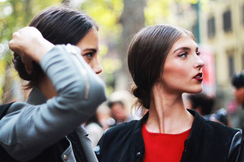 Anja Leuenberger & Anastasia Lagune after Dolce & Gabbana / MFW ss15 street style / shot by 