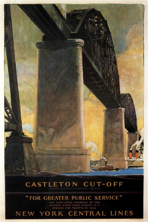 route22ny:The Castleton Cut-Off, a railroad bridge over the Hudson River at Albany, as painted by He