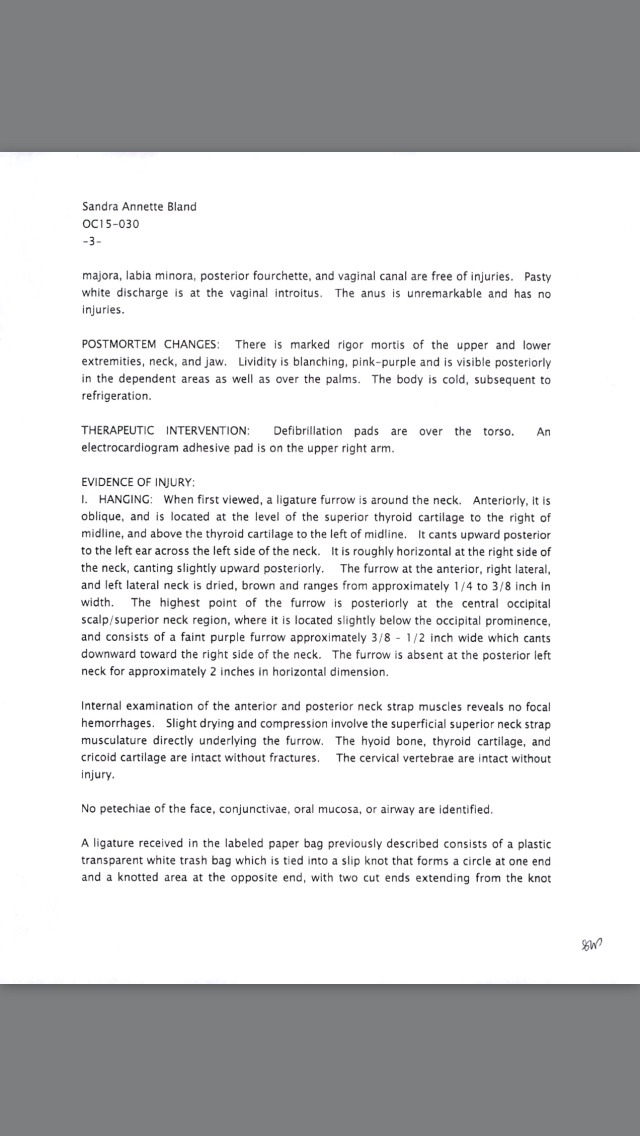 melanieh1:  Black lives matter   #justiceforsandy  This is The autopsy report.  Be