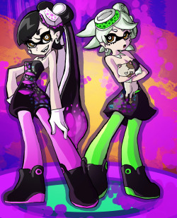 jellybre:  Splatoon x Panty and Stocking! The Squid Sisters always reminded me a little of the Anarchy sisters :)   &lt;3