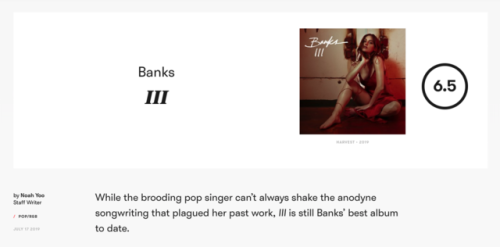 Is it better than E•MO•TION?: Banks: IIIPitchfork rating for Banks: 6.5Pitchfork rating for Carly Ra