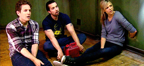 Dennis, Dee and Mac being adorable AF while high off gasoline