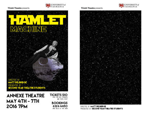 Hamlet Machine Flyer Progress 2The last image here is the final flyer design ready for print.
