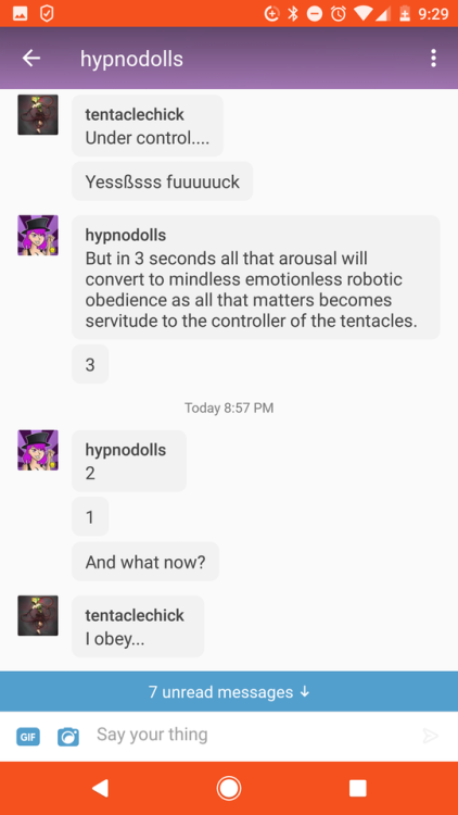 binarybimbodoll: tentaclechick:  Chat with @hypnodolls part 4 Hope this is entertaining as I thought