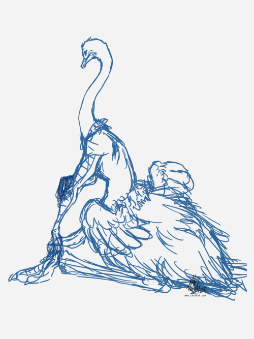 chutkat:  Morning girl Commission for ecmajor of their ostrich taur character Maggie. First time drawing an ostrich! :D  Ahhhh look <3