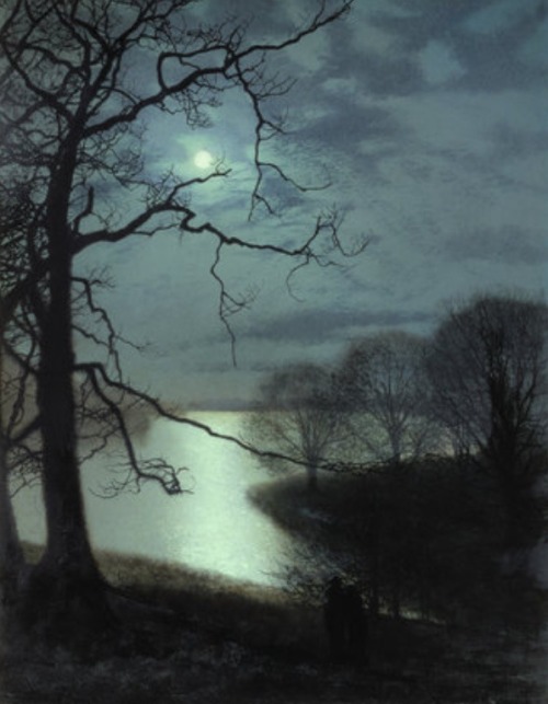 hourglassofblacktears:John Atkinson Grimshaw >> Watching a Moonlit Lake.