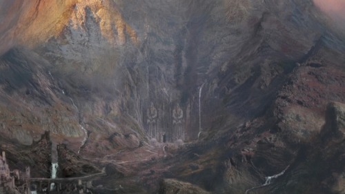 themiddleearthworldoftolkien:Concept Art of Erebor. The Lonely Mountain.