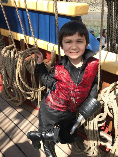 My little Hook hanging out on his Jolly Roger today. He was so excited to see Hook’s ship and everyo