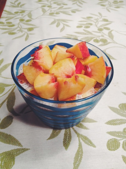 yesterday’s night snack! vanilla chia seed pudding topped with a peach! tried it out for the f