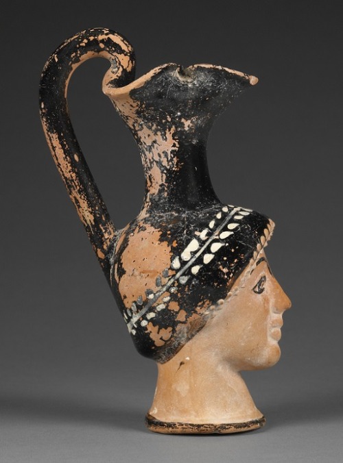 ancientpeoples: Attic Greek vase in the form of a woman’s head (oinochoe, used to hold oil) Ma