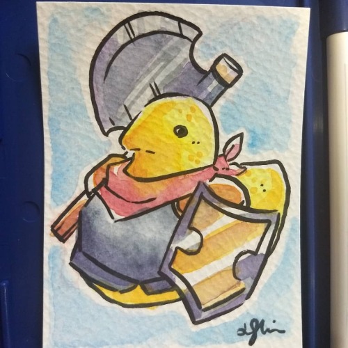 Tiny watercolor commission of a peep aarakocra! Tiny marshmallow warrior is fierce #watercolors #dn