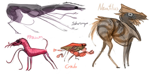 deadlydaemondraws: Fishdogs part 3, bonus molluscs, cephalopods, and whatever-the-fuck-jellyfish-are