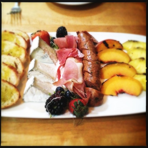 Always a good time at Sidecar.Artisan plate - grilled seasonal fruit, shaved prosciutto, humbolt fog