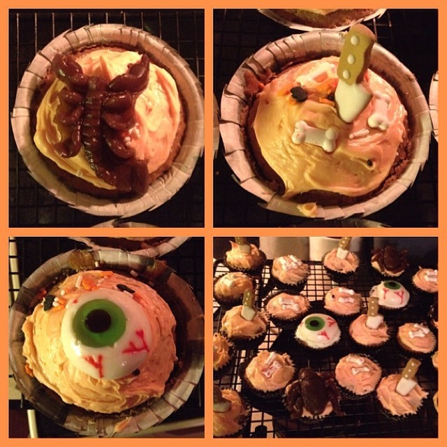 thenagainincidentally:  Post-halloween goodies with gummy toppings. Bugs, knives,