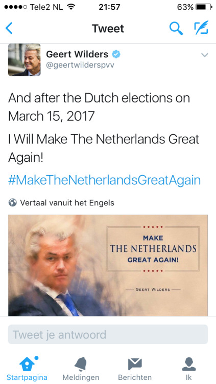 saturnineaqua:  rudelyfe:  blipsterinsverige:  albinopixel:  Okay, Geert. Maybe start with re-thinking some of your ideals and coming up with a campaign slogan of your own?  Dick.    Lol  dont joke, he could win 