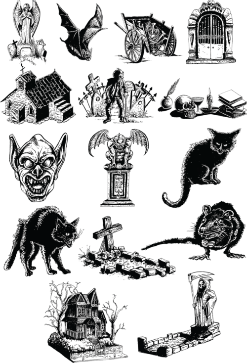 some random clipart graveyard themed drawingstraditional inks, some digital corrections