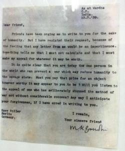 cordieshouse:A letter from Gandhi to Hitler - written in July 1939 I’m a nutter xx