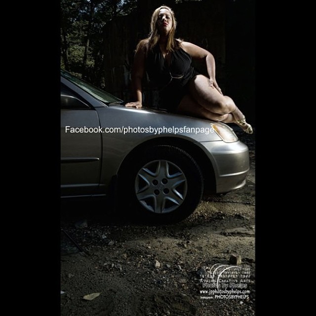 Model is @jackieabitches on her car fashion model shoot model with her photographer